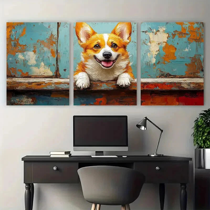 3pcs Corgi Dog Portrait Pets Minimalist Metal Print Ready to Hang Art - Bella Home Decor