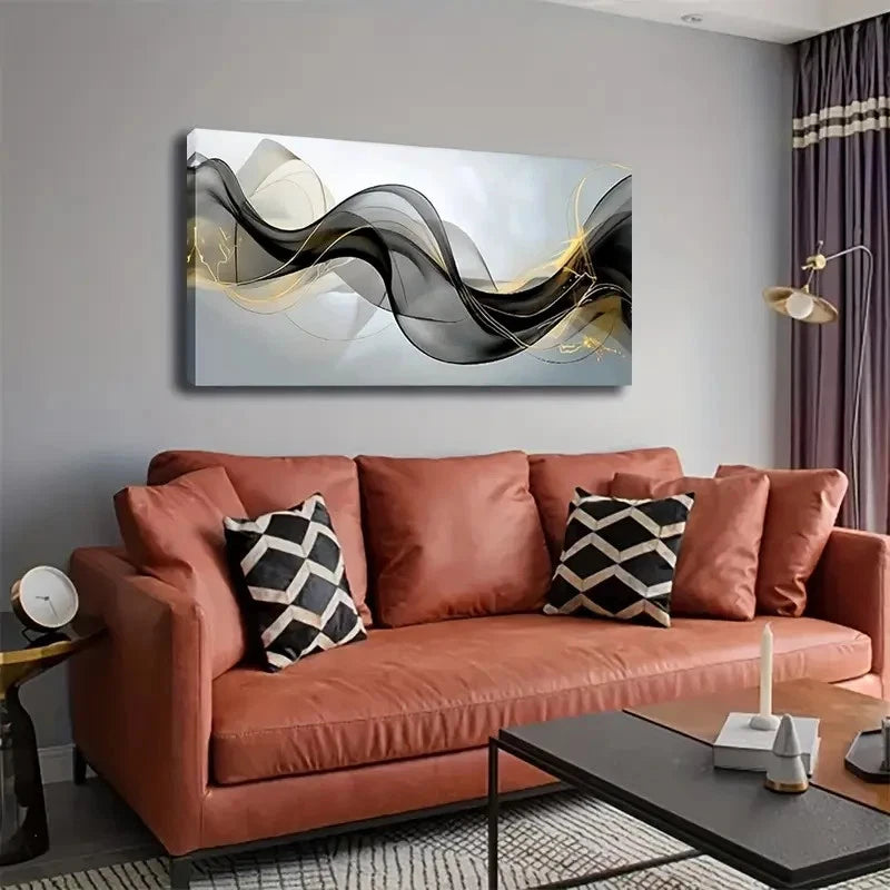 Modern Minimalist Golden Wall Art canvas office home room framed 120x60cm - Bella Home Decor