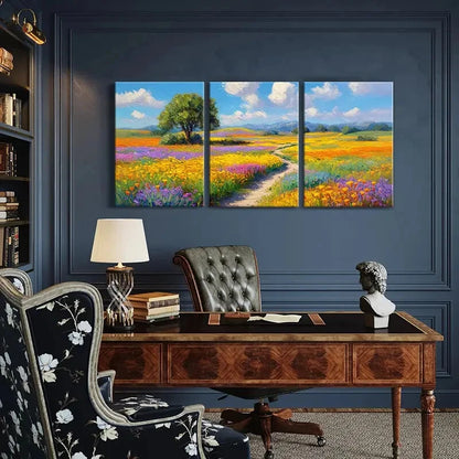 3pcs Vibrant Landscape Painting Colorful Flowers Metal Print Ready to Hang Art - Bella Home Decor