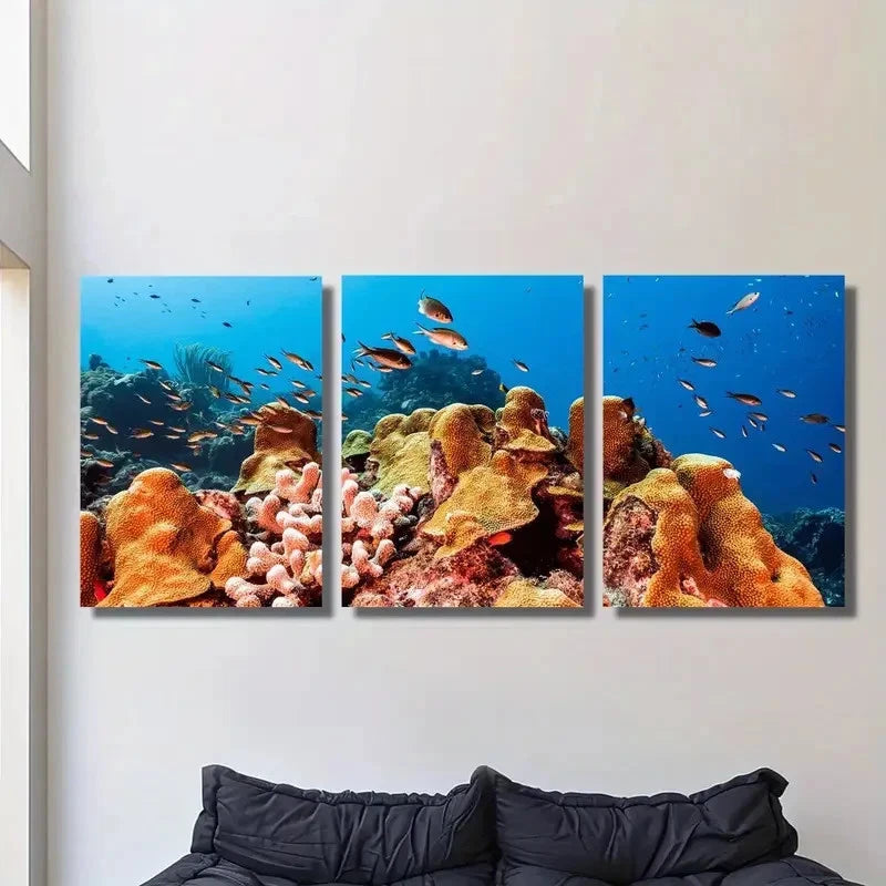 3pcs Colorful Coral Reefs, Tropical Seabed Wall Art Set Canvas Framed 60x90cm - High Quality Print 100% Australian Made Wall Canvas Ready to Hang - Bella Home Decor