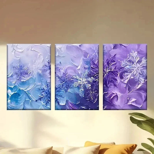 3pcs Blue And Purple Background with Frosty Wall Art Set Canvas Framed 50x70cm - High Quality Print 100% Australian Made Wall Canvas Ready to Hang