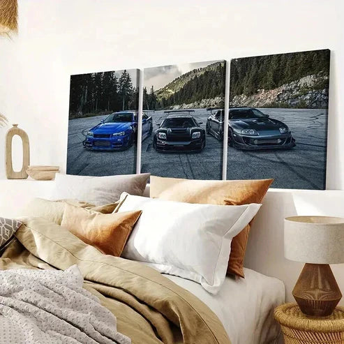 3pcs Modern Vehicle Sports Car & Supercar Wall Art Set Canvas Unframed - High Quality Print 100% Australian Made Wall Canvas