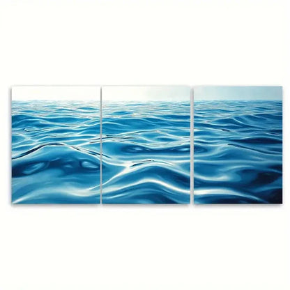 3pcs Coastal Timeless Blue Lake Ripple Abstract Wall Art Canvas Unframed - High Quality Print 100% Australian Made Wall Canvas - Bella Home Decor