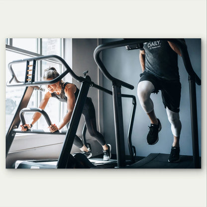 Athletic Couple Working Out Treadmill 5mm Plastic Poster Ready to Hang 90x60cm