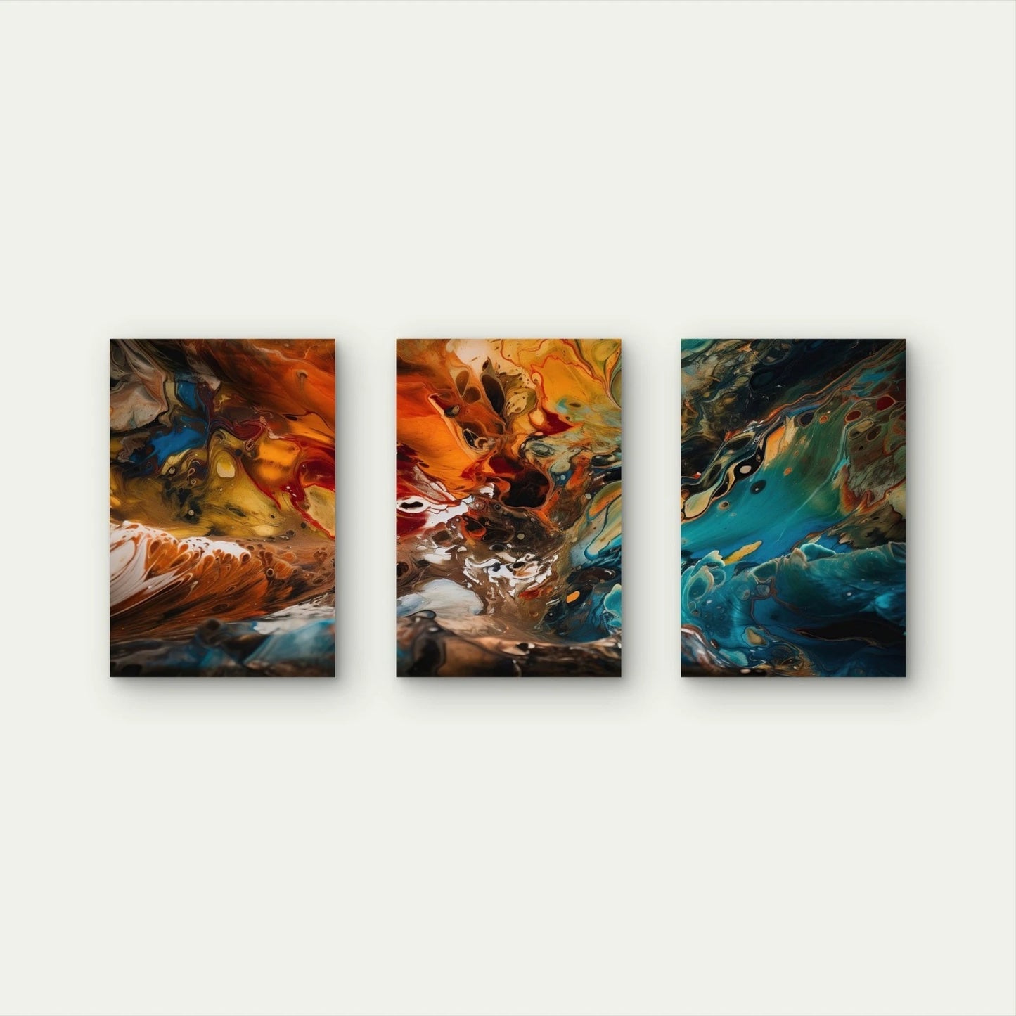 3pcs Warm Earthy Orange Blue Abstract Wall Art Set Canvas Framed 40x60cm - High Quality Print 100% Australian Made Wall Canvas Ready to Hang