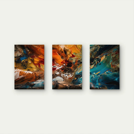 3pcs Warm Earthy Orange Blue Abstract Wall Art Set Canvas Framed 40x60cm - High Quality Print 100% Australian Made Wall Canvas Ready to Hang
