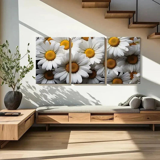 3pcs Vibrant Daisy & Chrysanthemum Flower Wall Art Set Canvas Framed 50x70cm - High Quality Print 100% Australian Made Wall Canvas Ready to Hang