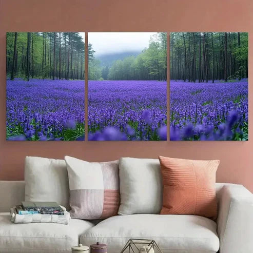 3pcs Blooming Meadows Forest of Purple Bluebells Wall Art Canvas Unframed - High Quality Print 100% Australian Made Wall Canvas - Bella Home Decor