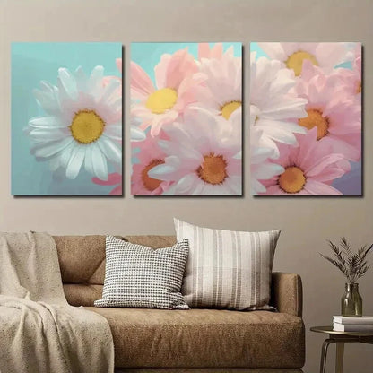 3pcs Vibrant Pink & White Daisies Décor Perfect Wall Art Set Canvas Framed 50x70cm - High Quality Print 100% Australian Made Wall Canvas Ready to Hang - Bella Home Decor