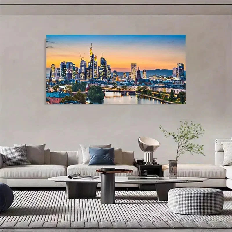 German Cityscape Retro Style Wall Art Canvas Office Home Room Framed 120x60cm