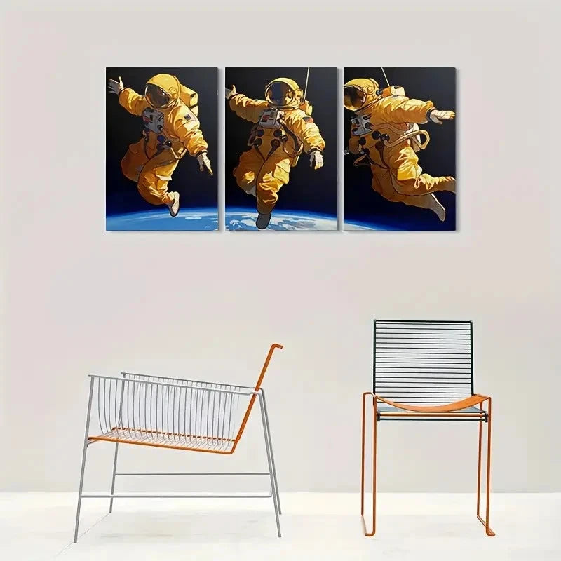3pcs Adventure Astronaut Floating Space Metal Print Ready to Hang Art - Bella Home Decor