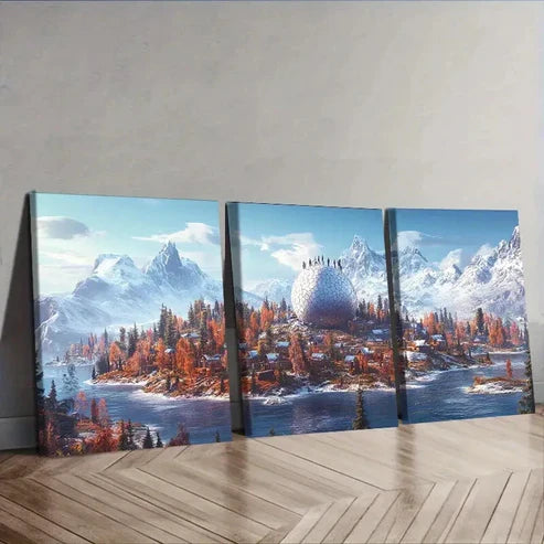 3pcs Snow-capped Island (1) Wall Art Canvas Unframed - High Quality Print 100% Australian Made Wall Canvas