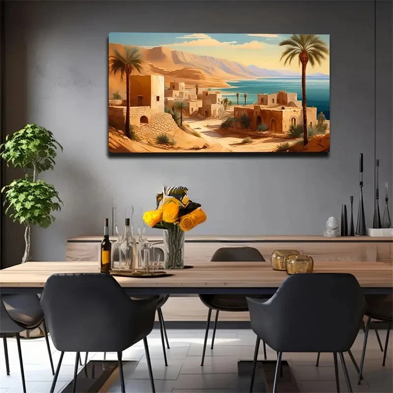 Earth House & Seaside Building Wall Art Canvas Office Home Room Framed 120x60cm