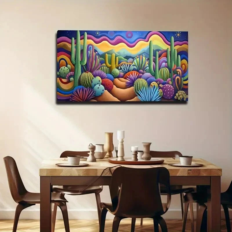 Abstract Succulent Cactus Deco Wall Art Canvas Office Home Room Framed 120x60cm