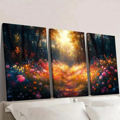 3pcs Glowing Garden  Fairy Forest Flower A  Wall Art Set Canvas Framed 40x60cm - High Quality Print 100% Australian Made Wall Canvas Ready to Hang - Bella Home Decor