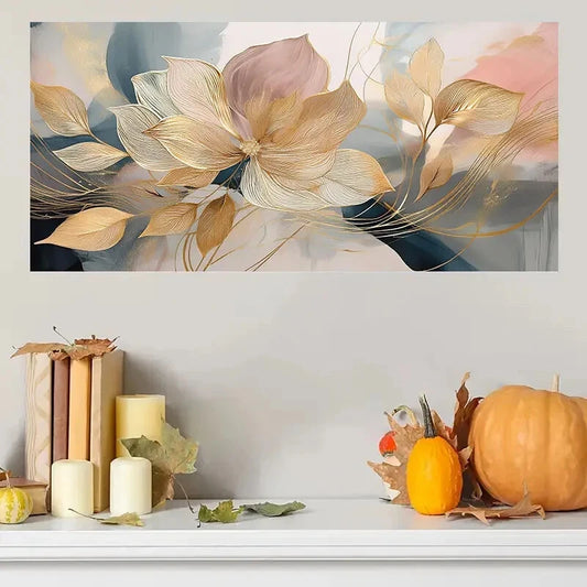 Blossom & Golden Stem Aesthetic Wall Art Canvas Office Home Room Framed 120x60cm