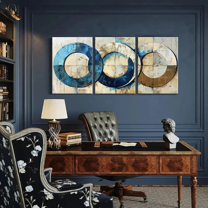 3pcs Abstract Circles Geometric Design Metal Print Ready to Hang Art - Bella Home Decor