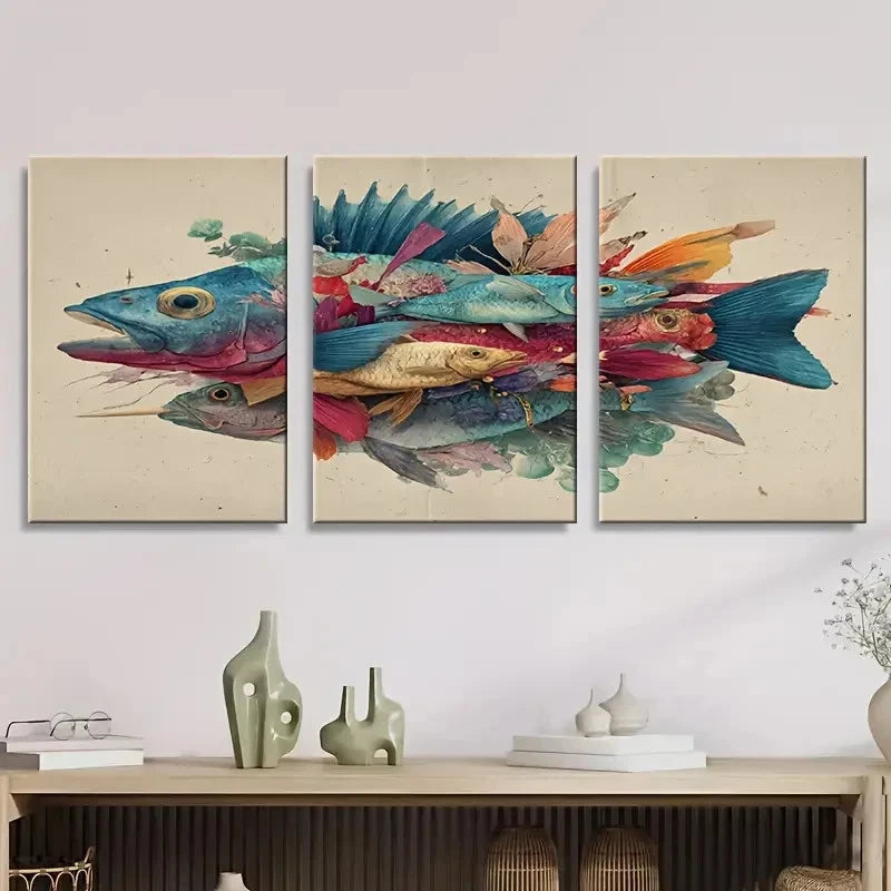 3pcs Another Art School of Fish Wall Art Set Canvas Framed 50x70cm - High Quality Print 100% Australian Made Wall Canvas Ready to Hang - Bella Home Decor