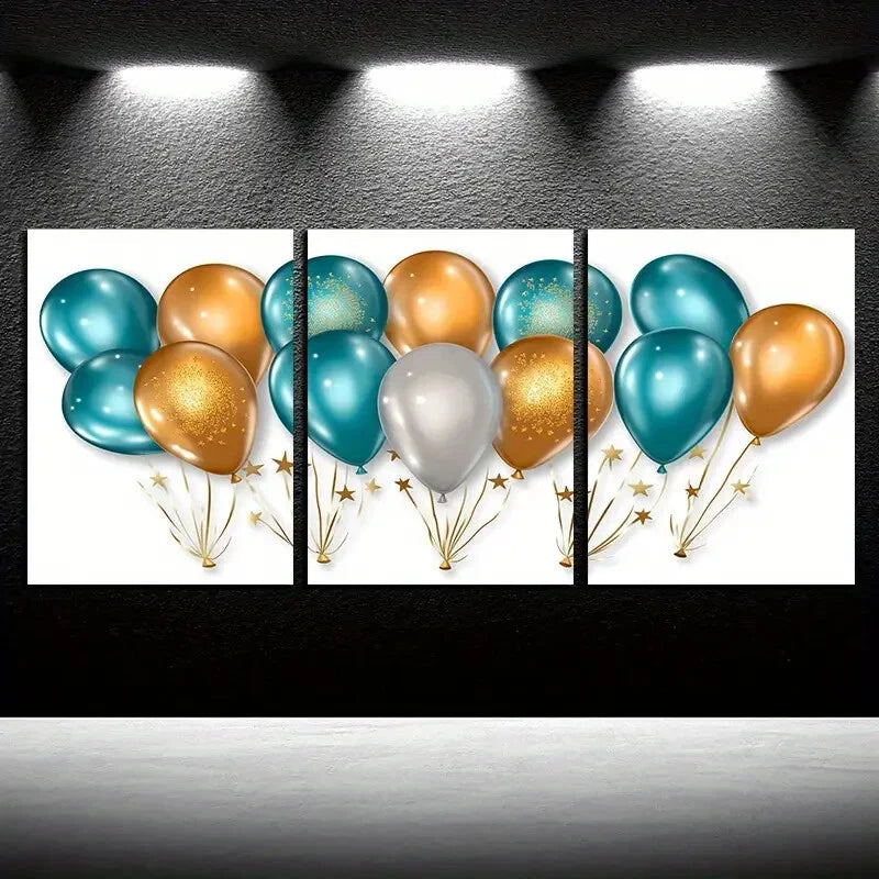 3pcs Decorative Balloon and Flower Design Metal Print Ready to Hang Art - Bella Home Decor