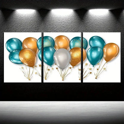 3pcs Decorative Balloon and Flower Design Metal Print Ready to Hang Art - Bella Home Decor