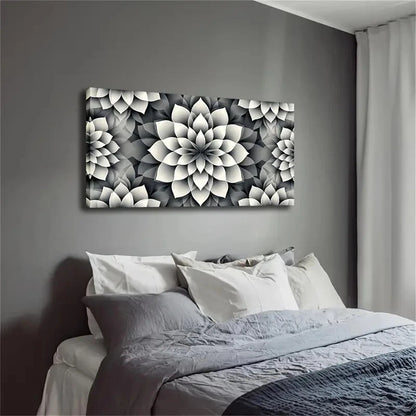 Geometric Floral Pattern Black Wall Art Canvas Office Home Room Framed 120x60cm - Bella Home Decor