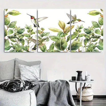 3pcs Green Leaves & Colorful Hummingbirds Wall Art Canvas Unframed - High Quality Print 100% Australian Made Wall Canvas