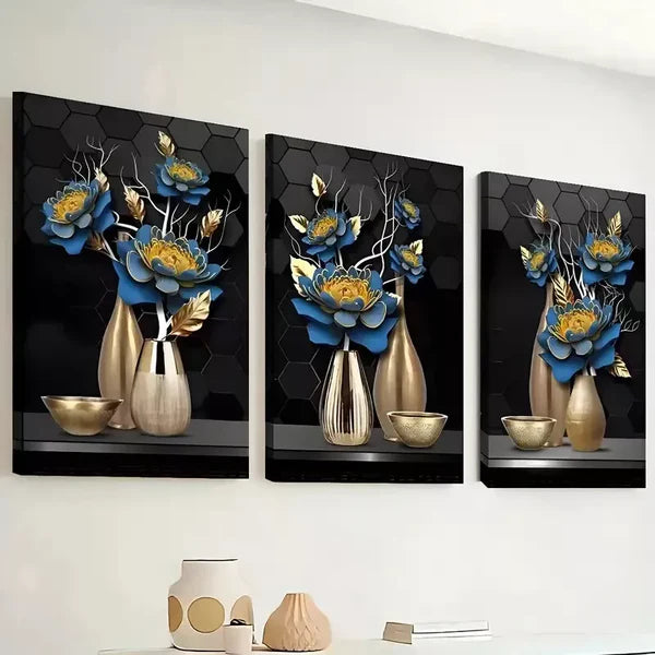 3pcs Modern and fashionable flower potted Wall Art Set Canvas Framed 60x90cm - High Quality Print 100% Australian Made Wall Canvas Ready to Hang - Bella Home Decor
