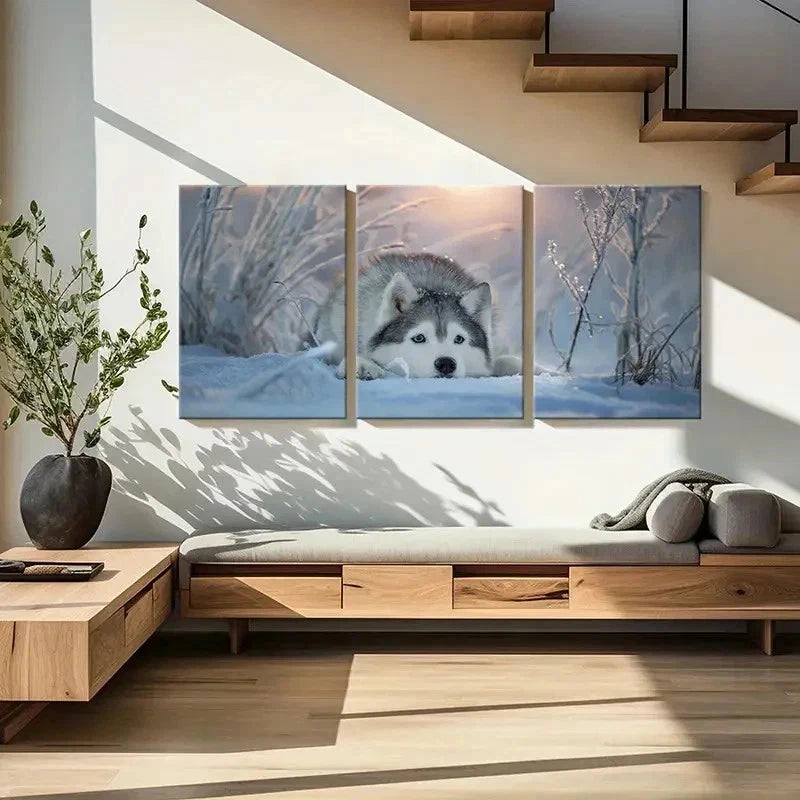 3pcs Snowy Landscape with Arctic Husky Dog Wall Art Set Canvas Framed 60x90cm - High Quality Print 100% Australian Made Wall Canvas Ready to Hang - Bella Home Decor