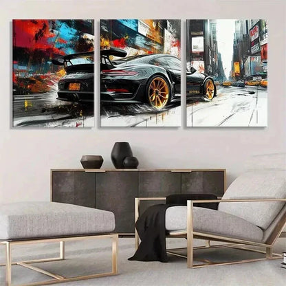 3pcs Sports Car Street Racing Vehicle Perfect Wall Art Canvas Unframed - High Quality Print 100% Australian Made Wall Canvas