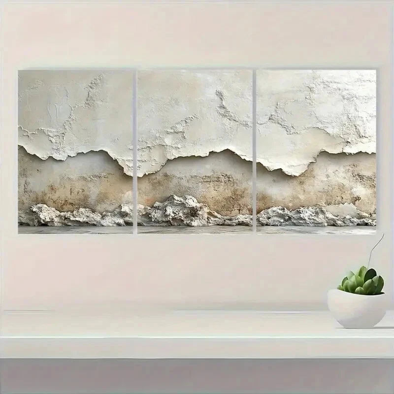 3pcs Minimalist Beige Textured Wall Art Metal Print Ready to Hang Art - Bella Home Decor
