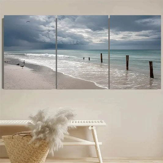 3pcs Nautical Beach Ocean Modern Art Wall Art Set Canvas Framed 60x90cm - High Quality Print 100% Australian Made Wall Canvas Ready to Hang