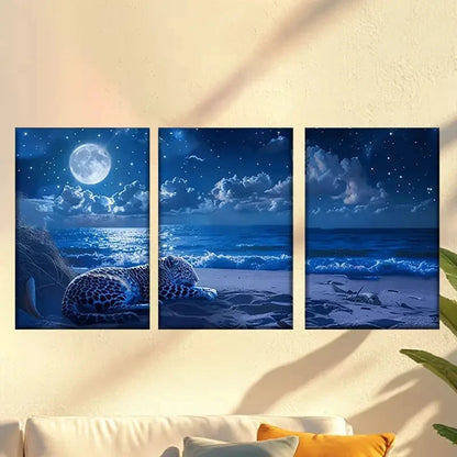 3pcs Leopard on The Beach Wall Art Set Canvas Framed 40x60cm - High Quality Print 100% Australian Made Wall Canvas Ready to Hang