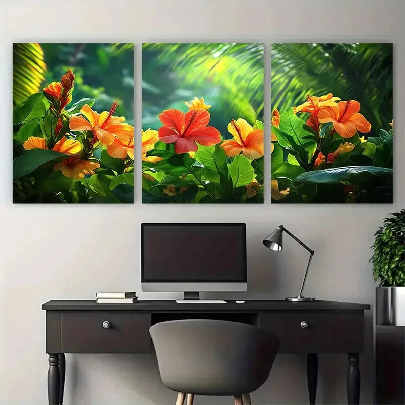 3pcs Tropical Floral Martinique Travel Design Wall Art Set Canvas Framed 60x90cm - High Quality Print 100% Australian Made Wall Canvas Ready to Hang