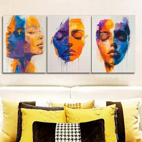 3pcs Abstract Face Colorful Wall Art Canvas Unframed - High Quality Print 100% Australian Made Wall Canvas - Bella Home Decor