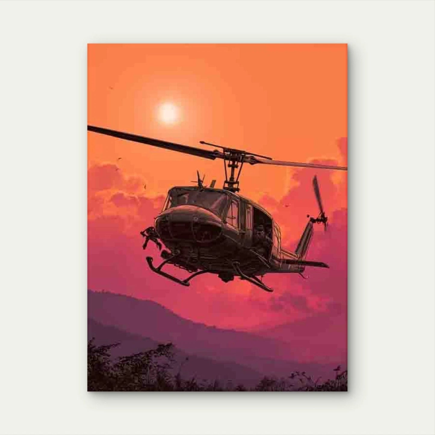 Vaporwave Huey Helicopter Over Vietnam Metal Print Ready to Hang