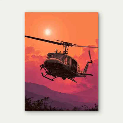 Vaporwave Huey Helicopter Over Vietnam Metal Print Ready to Hang