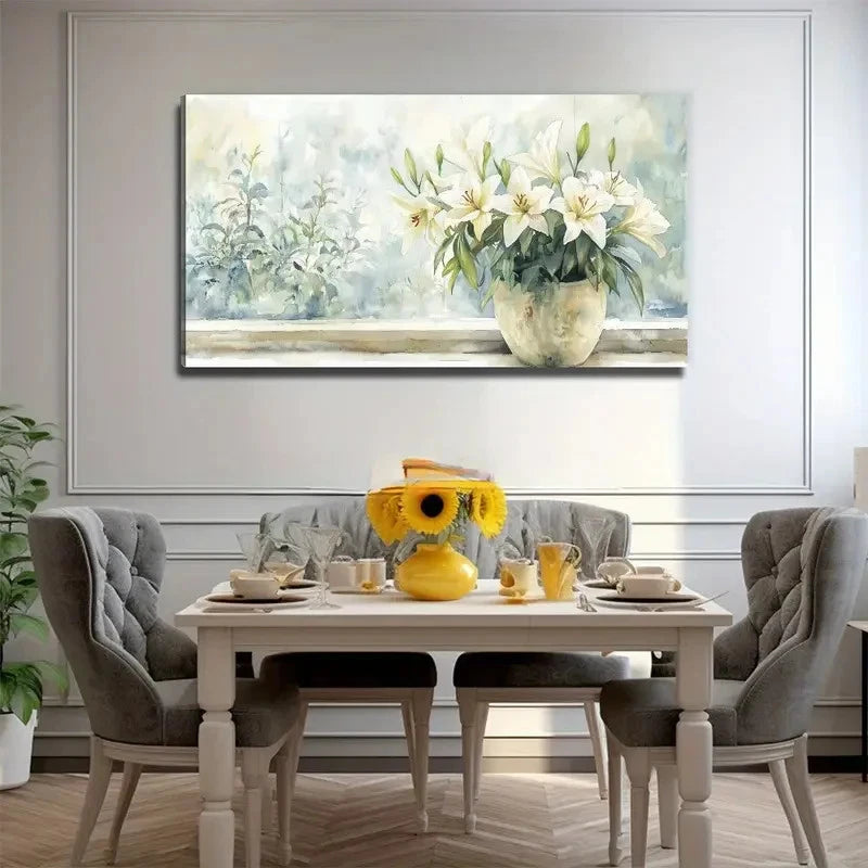Large White Lilies Floral Wall Art Canvas Office Home Room Framed 120x60cm