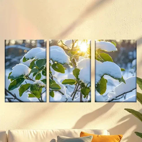 3pcs Interesting snow falling plants Wall Art Set Canvas Unframed - High Quality Print 100% Australian Made Wall Canvas