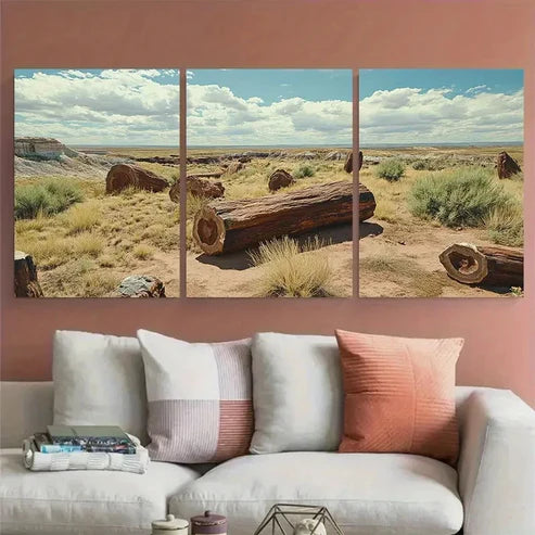 3pcs Petrified Forest National Park Illustration Wall Art Canvas Unframed - High Quality Print 100% Australian Made Wall Canvas