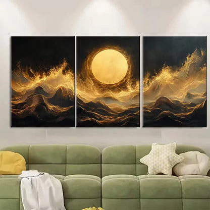 3pcs Abstract Neutral Wavy Lines Metal Print Ready to Hang Art - Bella Home Decor