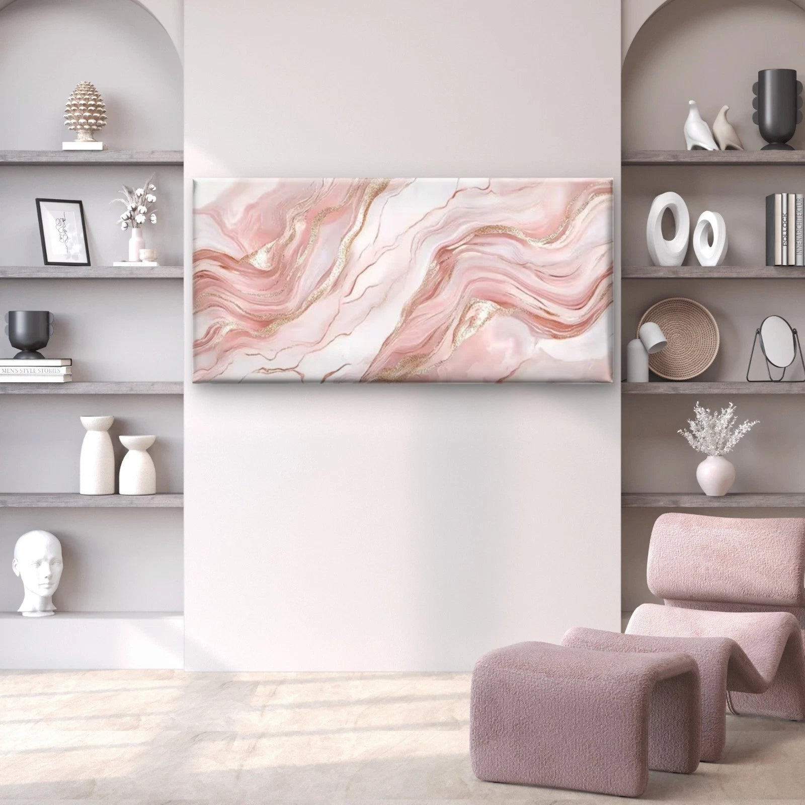 Agate Marble Design in Elegant Pink & Gray Wall Art Canvas Office Home Room Framed 120x60cm - Bella Home Decor