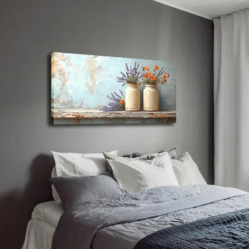 Vases Lavender Orange Flower Wall Art Canvas Office Home Room Framed 120x60cm - Bella Home Decor