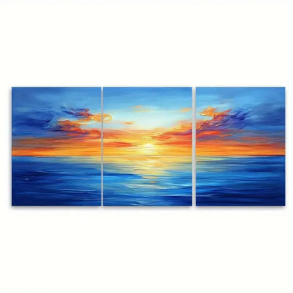 3pcs Blue Sky and Sea Painting Ocean Minimalist Wall Art Set Canvas Framed 50x70cm - High Quality Print 100% Australian Made Wall Canvas Ready to Hang - Bella Home Decor