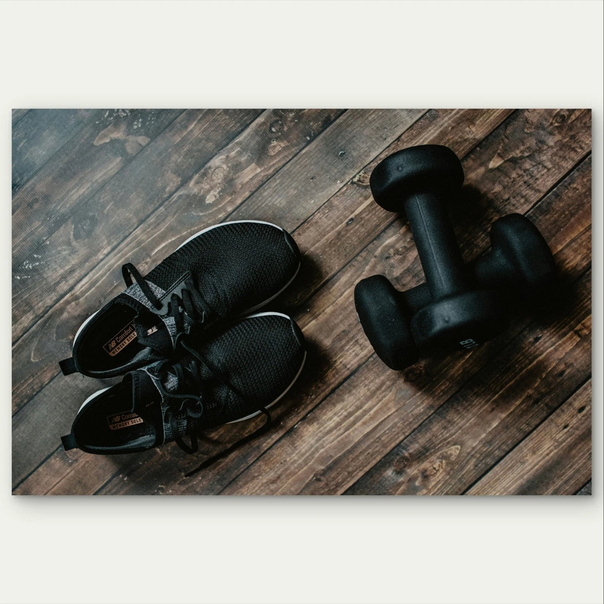 Fitness Sneakers and Dumbbells 5mm Plastic Poster Ready to Hang 90x60cm