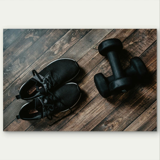 Fitness Sneakers and Dumbbells 5mm Plastic Poster Ready to Hang 90x60cm