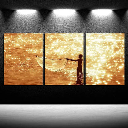 3pcs Fishermen on Sea Surface Design Metal Print Ready to Hang Art - Bella Home Decor
