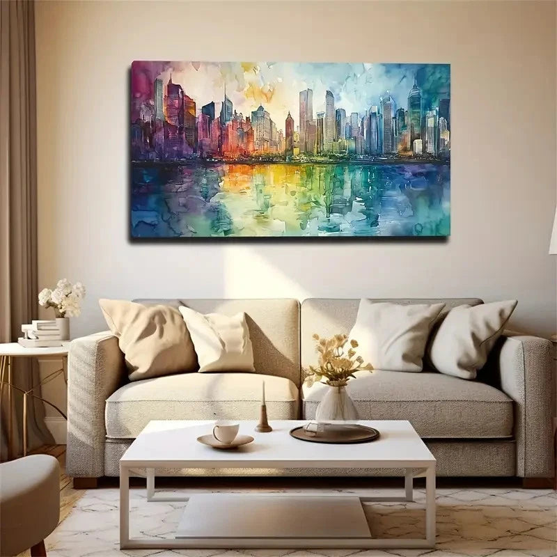 Watercolor Painting Tall Build Wall Art Canvas Office Home Room Framed 120x60cm