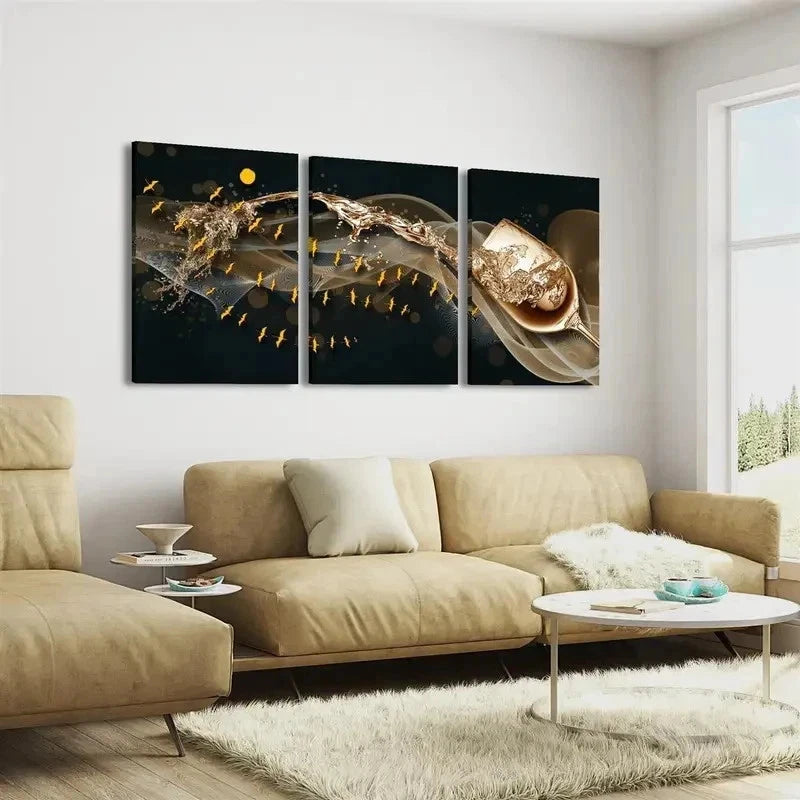 3pcs Champagne Golden Wine Glass Perfect Wall Art Set Canvas Framed 60x90cm - High Quality Print 100% Australian Made Wall Canvas Ready to Hang - Bella Home Decor