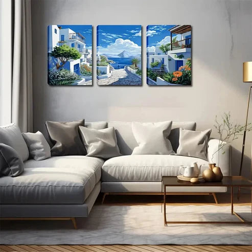 3pcs Beautiful Scenery Of Santorini Island Wall Art Set Canvas Framed 60x90cm - High Quality Print 100% Australian Made Wall Canvas Ready to Hang