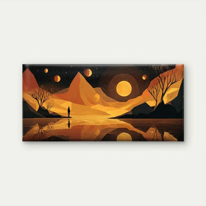 Night Scene with Mountain Wall Art Canvas Office Home Room Framed 120x60cm
